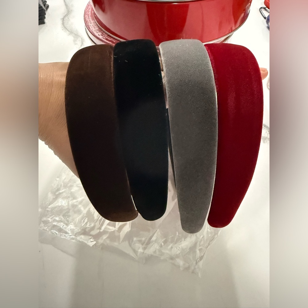 Elegant Velvet Headband Set - Black, Gray, Red, Brown